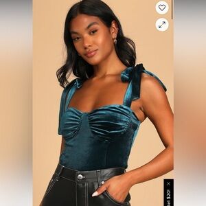 Women’s Lulus Glam Idea Teal Blue Velvet Tie-Strap Cropped Tank Top Size Medium